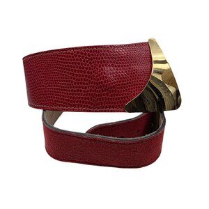 Gibson Snakeskin Leather Belt Large Red Gold-Tone Buckle Retro '80s‎ Vintage Rar